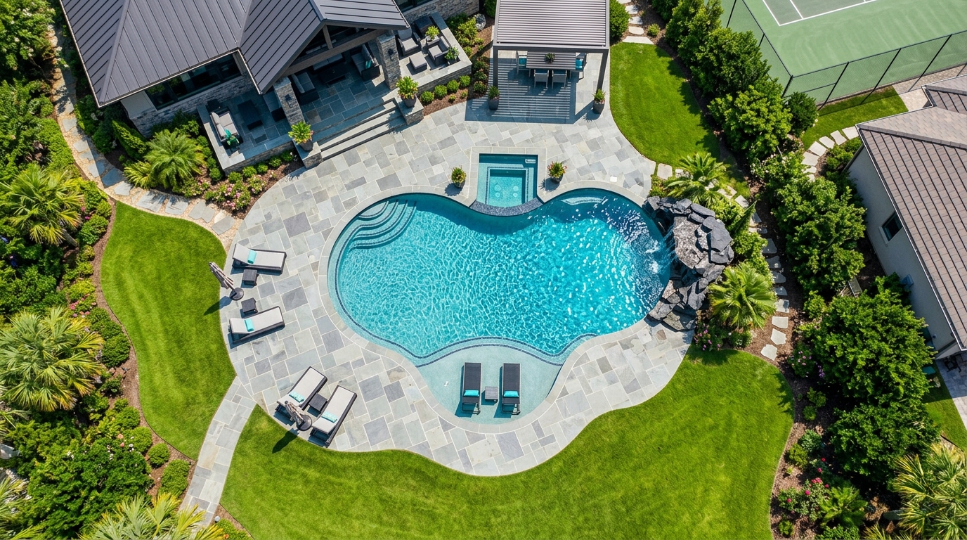 Overhead Aerial American Freeform Pool